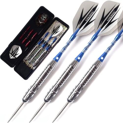 CUESOUL High Quality 20 Grams Steel Tip Brass Barrels Darts Set with 6 x Blue Aluminum Dart Shafts