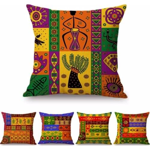 18" Passionate Africa Pattern Abstract Ancient Character Symbols Design Sofa Throw Pillow For Home Decoration Art Cushion Cover