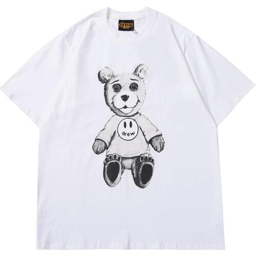 DREW T Shirt Summer 100% Cotton Men O-neck T-shirt Male Womens tshirt Short Sleeve High Quality Tops HOUSE JUSTIN Brand Smiley