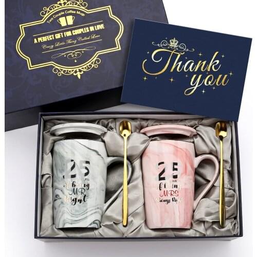 25 Years of Being Mr Right and Mrs Always Right Wedding Marriage Anniversary Cup for Couple Ceramic Marble Coffee Mugs