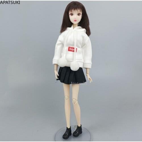 Red Super White Top Hoodie Sweatshirt + Black Pleated Skirt Clothes Set for Barbie Doll Outfits for 1/6 Dolls Accessories Toys