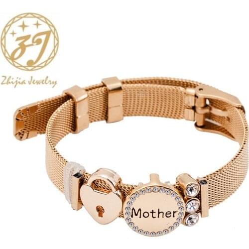 ZHIJIA trendy high quality stainless steel mesh belt mother sister crystal rhinestone women bracelets mothers day gifts