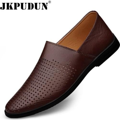 Genuine Leather Men Casual Shoes Luxury Brand Italian Mens Loafers Breathable Driving Shoes Summer Men Moccasins Plus Size 38-46