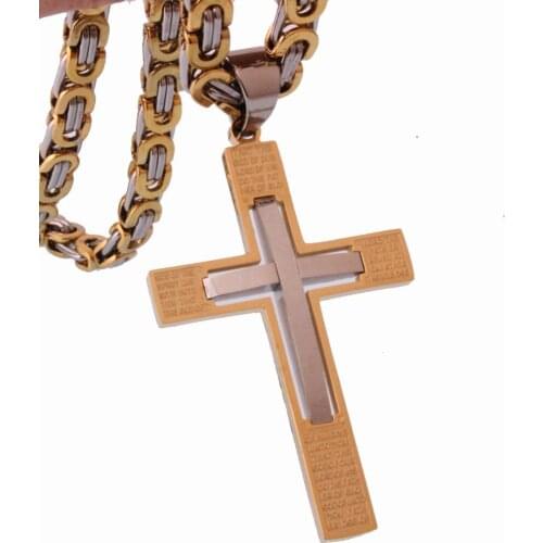 Gold-Silver Color Mens Byzantine Chain Necklace 6mm Stainless Steel Jewelry 18-36 Inches Option Fashion Jesus Cross Pendant