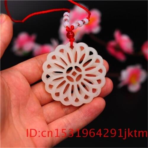 Jade Kaleidoscope Pendant Necklace Double-Sided White Charm Women Jewelry Gifts Accessories Carved Men Fashion Natural Amulet