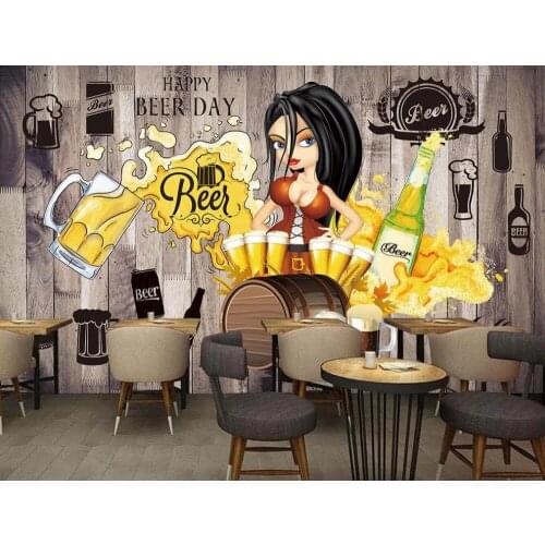 Customized large-scale 3D mural wallpaper hand-painted beer decoration painting background wall