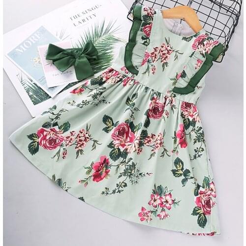 Girl Summer Floral Dress Toddler Gilrs Dress Petal Sleeve Flower Lace Princess Party Clothing For Child 12M-6Y JYF