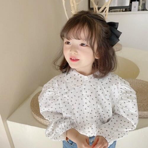 Girls Shirt Spring 2021 New Puff Sleeve Floral Long Sleeve Sweet Princess Baby Shirt Doll Collar
