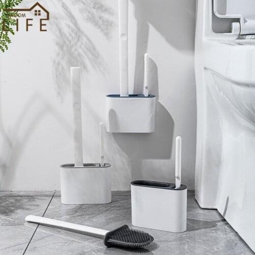 New Soft Rubber Long Handle Toilet Brush Two TPR Brush Head Corner Bathroom Cleaning Gadget Household Bathroom Accessories Sets
