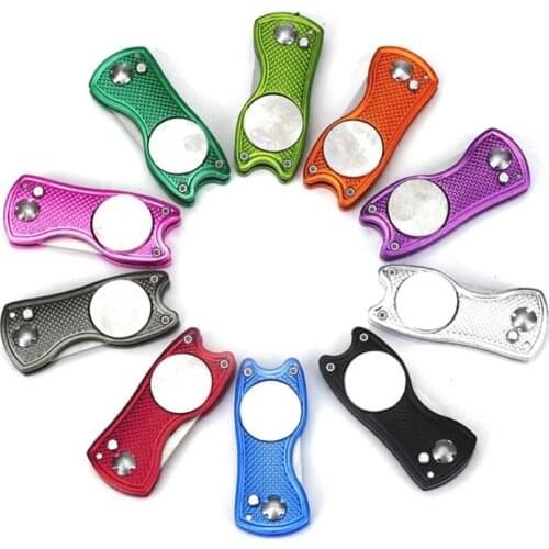 PXPF Stainless Steel Folding Golf Divot Repair Fork with Magnetic Button Pitch Groove Remover Cleaner Pitchfork Switchblade Tool