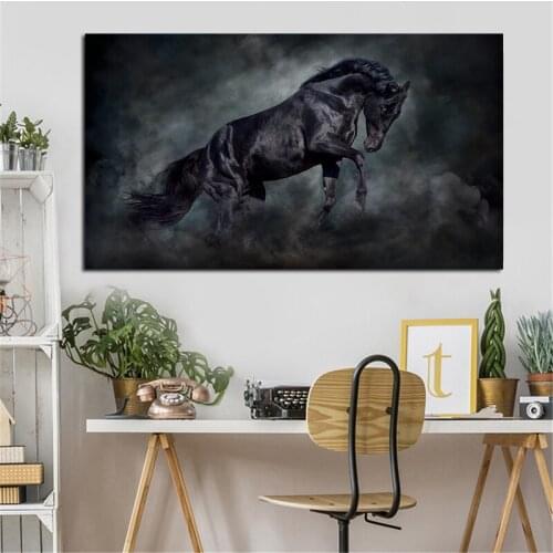 Modern Animals Canvas Paintings Jumping Cool Horse Black Prints Posters Wall Art Pictures for Living Room Home Decor Unframed