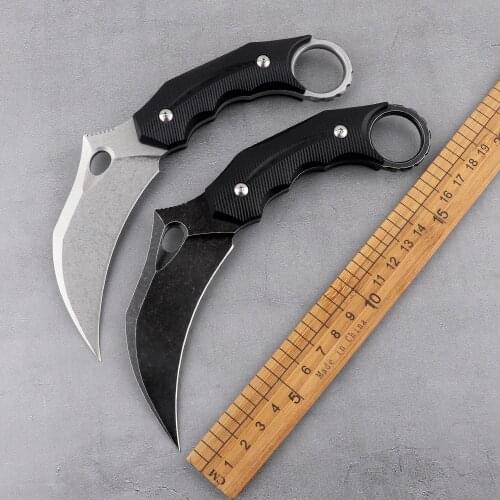 Tactical D2 fixed blade Karambit G10 handle outdoor survival camping mountaineering hunting self-defense tool curved claw knife