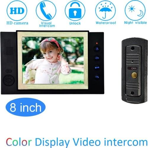 LCD display 8inch Video door phone Home security waterproof doorbell wire intercom system night vision camera unlock