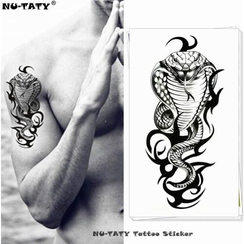 Nu-TATY Cobra Snake King Temporary Tattoo Body Art Arm Flash Tattoo Stickers 17*10cm Waterproof Fake Henna Painless Tattoo