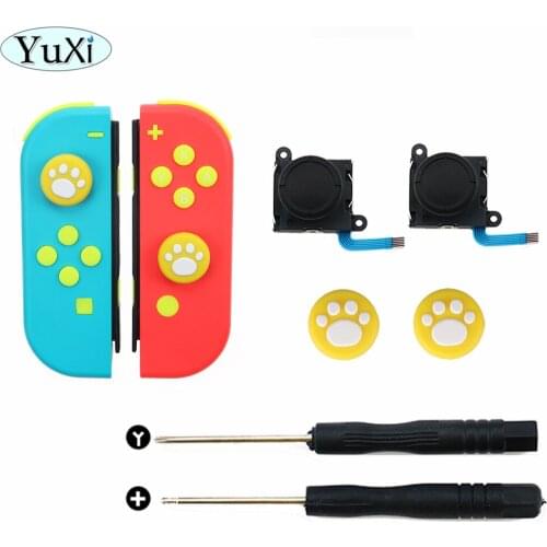 YuXi 6 IN 1 3D Analog Joystick Thumb For Nintend Switch JoyCon Sensor Module Potentiometer Repair Parts with Screwdriver Tool