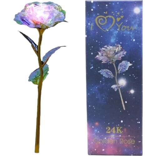 Golden Flower Colorful Gold Foil Roses with Love Stand Unique Gifts for Her Girl