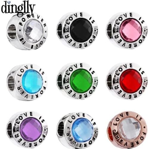 10pcs/lot 9 Color Crystal Round Beaded Silver Color Large Hole Beads Fit Diy Bracelets Necklace Jewelry Making Accessories Gifts