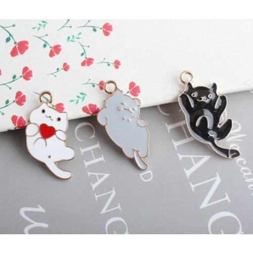 10pcs New Arrival Enamel Cat Shape Charm For Jewelry Making Fashion Charm Bracelet Charms DIY Findings Necklace Pendant