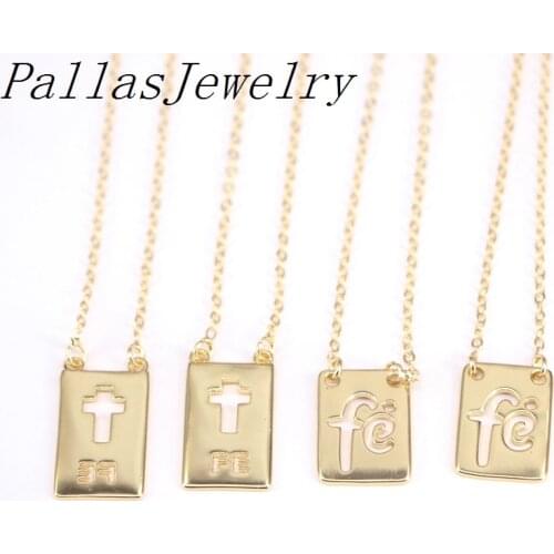 10Pcs Hollow Cross Letter in Rectangle Shaped Pendant Necklace Gold Color Women Men Fashion Jewelry