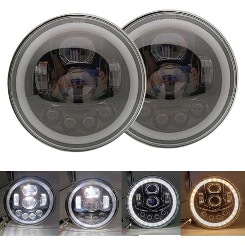 2pcs For Lada Niva 7inch Led Headlight Hi/Low Beam Light Halo Angle Eyes DRL Headlamp DC12v 24v for Jeep Wrangler Unlimited JK