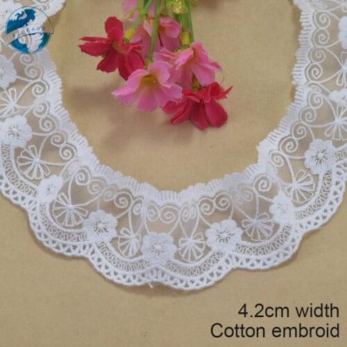 4.2cm White Cotton Lace Embroidery French Lace Ribbon Fabric Guipure Diy Trims Warp Knitting Sewing Accessories Doll Dress#4206