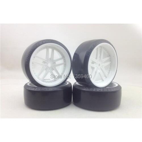 Pre-Glued New 4pcs RC Carpet Drift Tires Tyre Wheel Rim 1/10 Drift Tire GT10(Material White) 3mm offset Drifting For Carpet