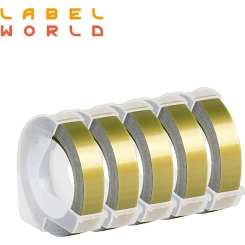 3D embossing label tape Compatible for Dymo 3D 825 9mm embossing tapes for dymo 1610 12965 1880 MOTEX E101 gold 5 pack