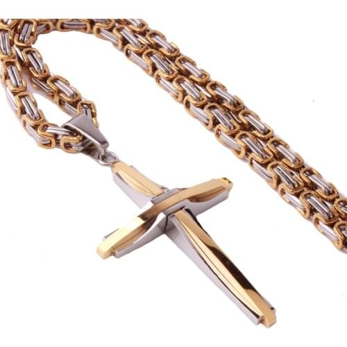 Granny Chic Cross Necklace Stainless Steel Christs Pendant 5mm Byzantine Chain Men Necklaces Jewelry Gifts