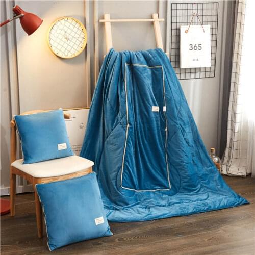 2 In 1 Velvet Cushion Blanket Car Sofa Lumbar Throw Pillow Air Conditioning Blanket Foldable Patchwork Quilt Blankets Bedding