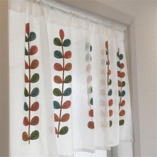 Free Shipping Pastoral Tube Embroidery Curtain Coffee Kitchen Short Small Drapes Home Window Decora Blinds Purdanh Valance Voile