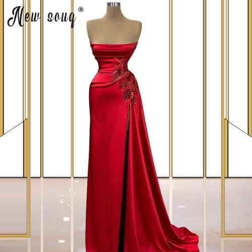 Strapless Red Long Robes Lace Appliqued Celebrity Dresses Sexy Women Bridal Dress Homecoming & Graduation Dresses