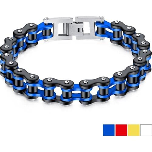 Punk Red/Black/Blue/Steel Bicycle Chain Bangle Bracelet For Man Stainless Steel Cuff Hand Jewelry Gift Dropshipping