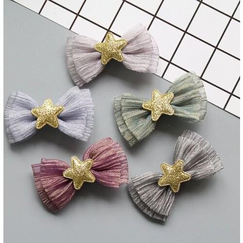 Boutique 50pcs Fashion Cute Glitter Star Hair Bow Hairpins Solid Kawaii Mini Gauze Bowknot Hair Clips Headwear Hair Accessories