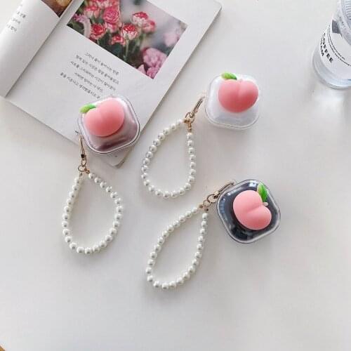 Earphone Case For Samsung Galaxy Buds Live/Buds Pro Squishy Cute Peach Pearl Chain Silicon Clear Case For Galaxy Buds Live Cover