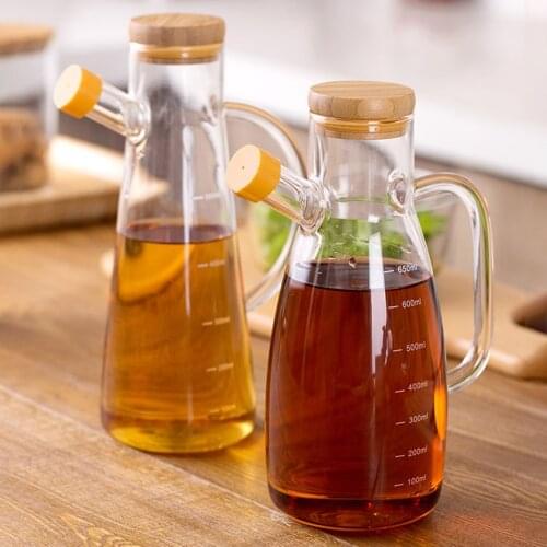 Olive Oil Dispenser Bottle - Eagle Mouth Oil Pot with Scale & Handle, 580ml/ 700ml Anti-leak Condiment Vinegar Soy Sauce Bottle