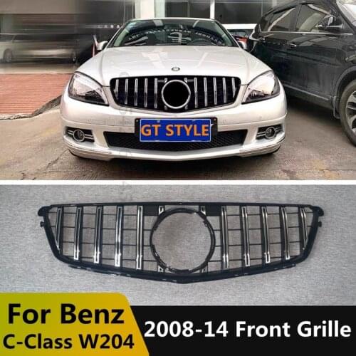 For Mercedes For Benz C Class W204 C200 C300 C280 C230 C180 C260 2008 9 10 11 12 3 14 Grill GT R Style Front Bumper Black Grille