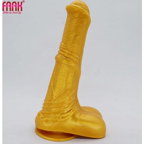 FAAK silicone animal horse dildo large golden penis with suction cup sex toys for women female masturbator erotic adult products