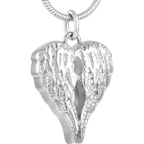 IJD8517 Customized Single Or Dould Hole Hold Ash Keepsake Jewelry Stainless Steel Angel Wing Feather Heart Cremation Urn Pendant
