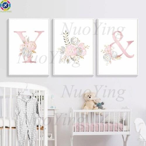 5d Diamond Painting Cartoon Girl Pink Flower Modern Letter Wall Art Diamond Mosaic Picture Cross Stitch Kit Baby Room Decoration