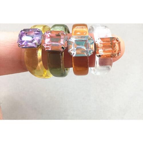 UJBOX US Size 6 Multicolor Stone Acrylic Resin Ring for Women Girls Hip-hop Personality Jewelry Accessories Wholesale Bulk