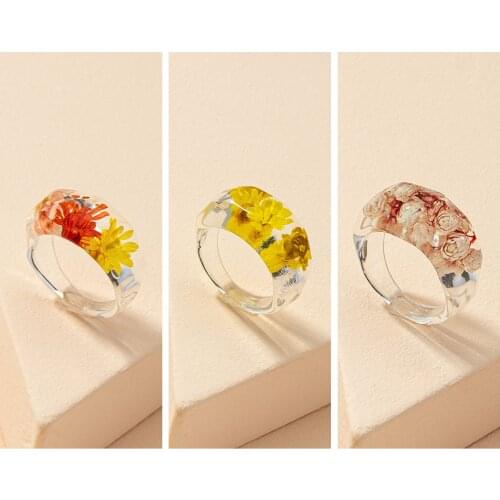 New Romantic Transparent Resin glass Ring Elegant Handmade Forest Dried Flower Rings For Women Party Engagement Jewelry Gift