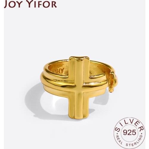 100% 925 Sterling Silver Ring For Women Chain Cross Shape Gold Color INS Minimalist Irregular Fine Jewelry Bijoux Birthday Gift