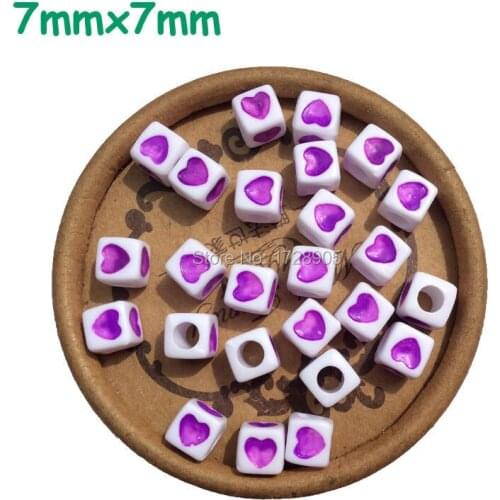 Cube Shape 7x7mm 1900pcs Letter & Alphabet Acrylic Loose Purple Cube Heart Spacer Beads for Jewelry & DIY Craft