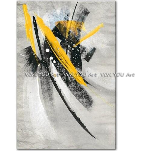 Handmade Minimalistic Black and Yellow Abstract Oil Painting on Canvas painting Wall Art Pictures for Living Room Nordic Decor