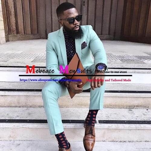 Fashion Sky Blue Wide Notch Lapel Single-Breasted Men Suits 2 Pieces Costum Homme Groom Wedding Terno Masculino Slim Fit Blazer