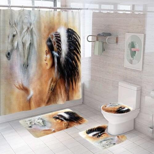 Bathroom Decor Waterproof Shower Curtain Set Toilet Seat Cover Non-Slip Bath Mat Rug Carpet Polyester Fabric Washable
