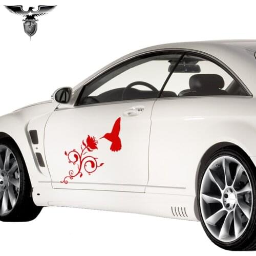 EmpireYing 3 Sizes 8 Colors Humming Bird Beautiful Plant Flower Art Car Sticker Motorcycles Waterproof Vinyl Decal Leisure Life