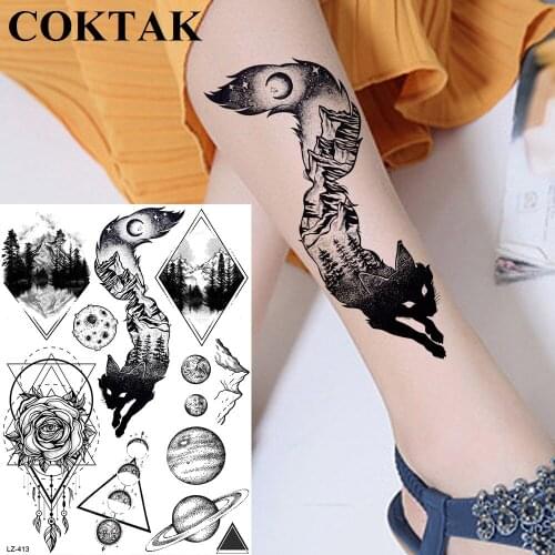 Armband Black Tribal Fox Tree Peak Tattoos Stickers Geometric Temporary Tattoo Planet Mountain Triangle Star Fake Tatto Paste