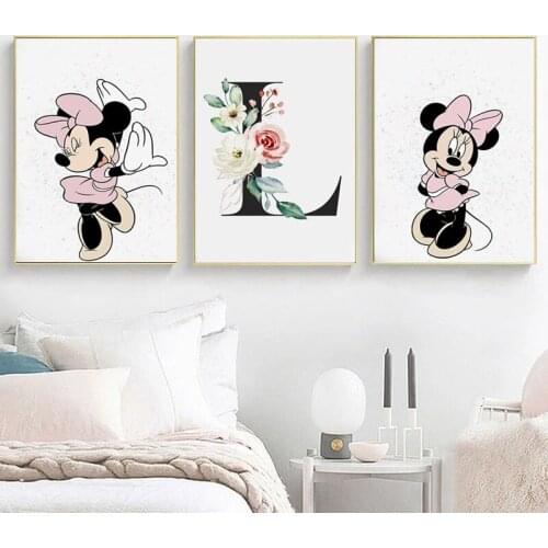 Disney Cartoon Mickey Mouse and Letter Wall Art Canvas Painting Nordic Posters and Prints Pictures for Living Home Decor Gift