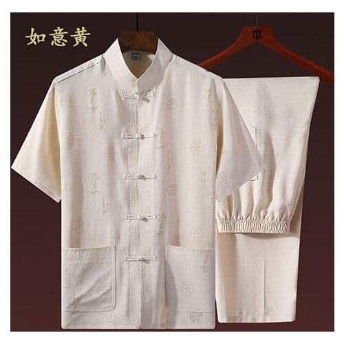 New Embroidery Chinese Mens Cotton Linen Wu Shu Clothing Long Sleeve Shirt & Long Pant Kung Fu Tai Chi Chinese Suit Men